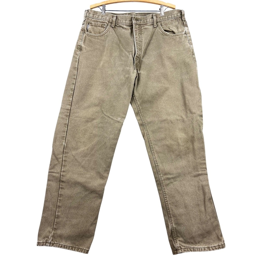 Carhartt Flannel Lined Jeans Mens 38x32 B162 BRK Bark Brown Work Pants Good